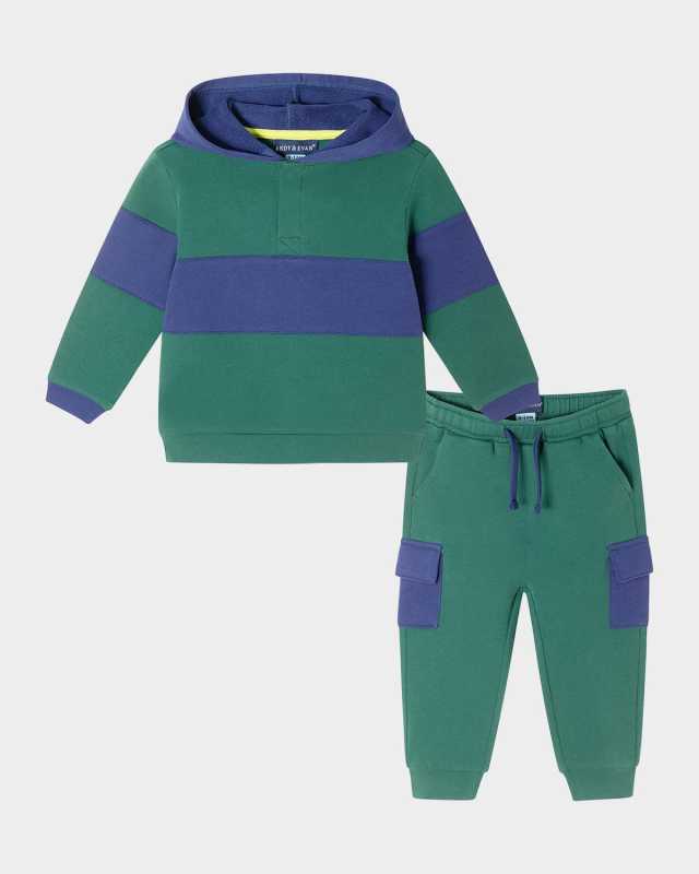 Boy's Color Block Hoodie & Pants Set, Size Newborn-24